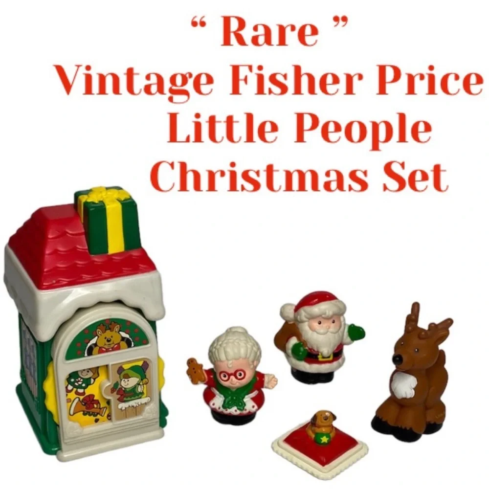 Little People Vintage Fisher Price Christmas Shop Santa Mrs Claus Reindeer Y2K